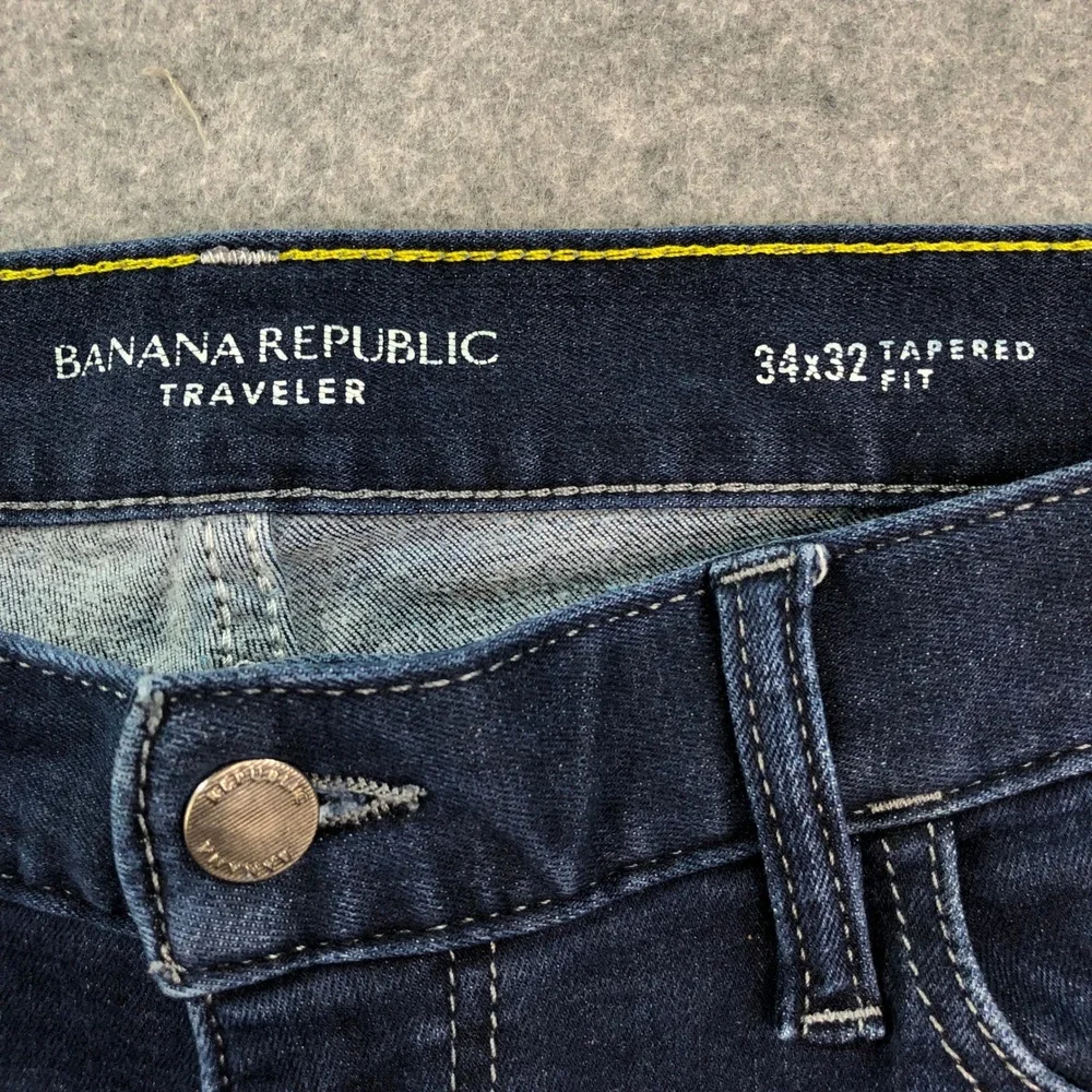 Banana Republic Mens Traveler Jeans 34x32 Tapered Fit Blue Dark Wash Stretch